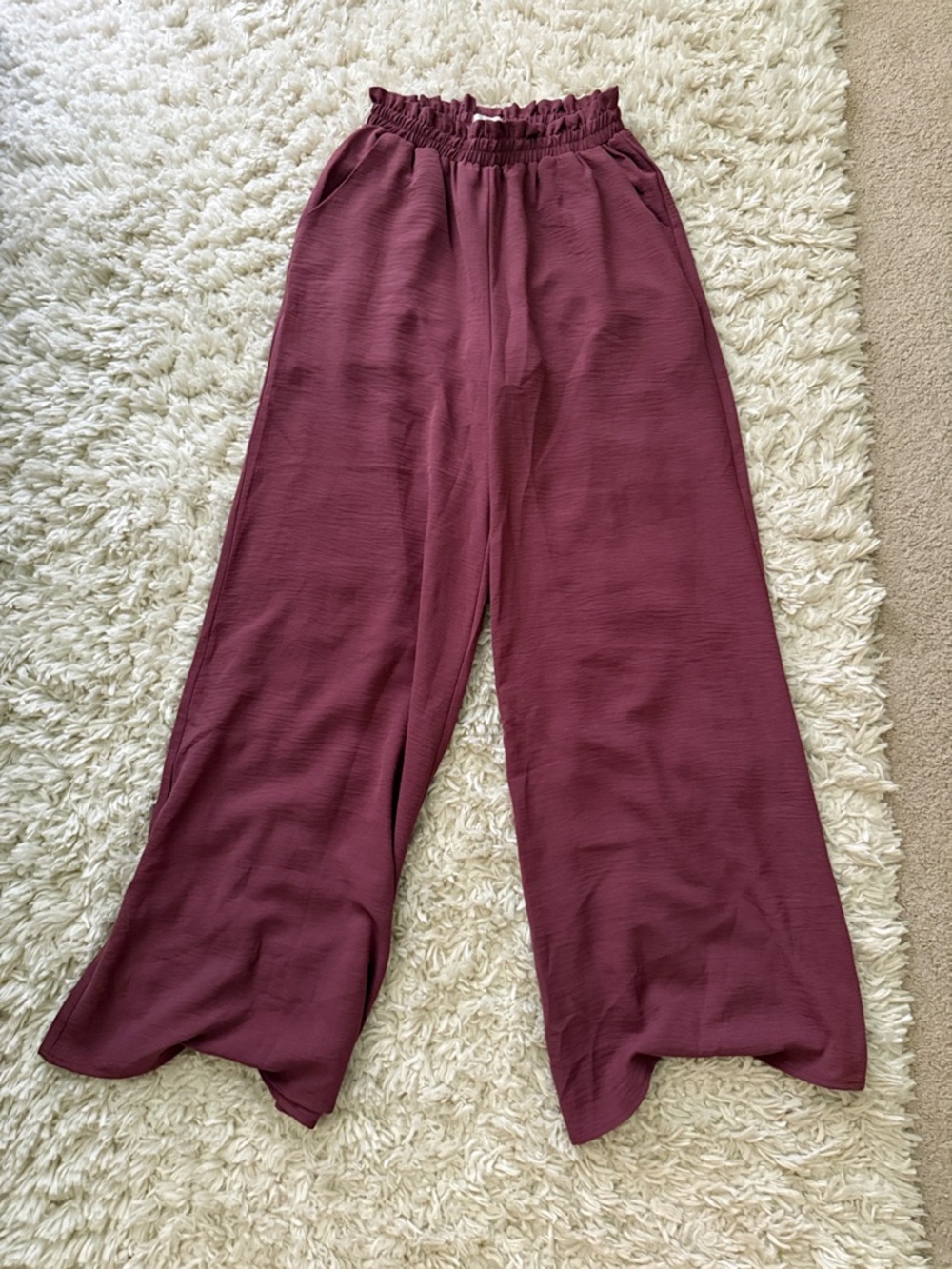 Altar'd State Wide Leg Paperbag Waist Pants in Burgundy